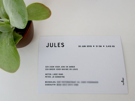 Geboortekaartje Jules achterkant