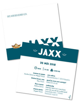 Geboortekaartje Jaxx - Achterkant