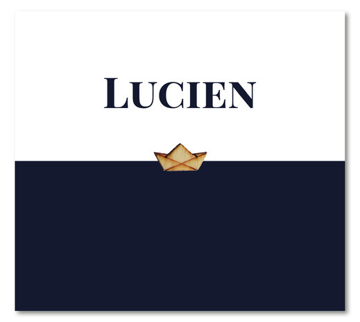 Geboortekaartje met houten figuurtje Lucien